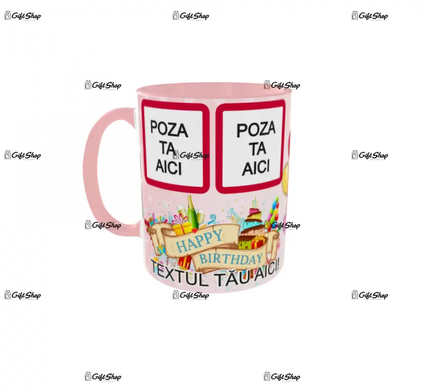 Happy birthday, model 1, cana din ceramica, 330ml, personalizata cu poza si text